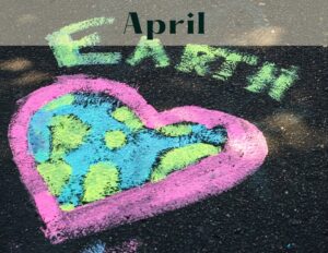 Earth sidewalk chalk drawing, black asphalt