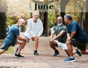 Diverse men, stretching, different ages